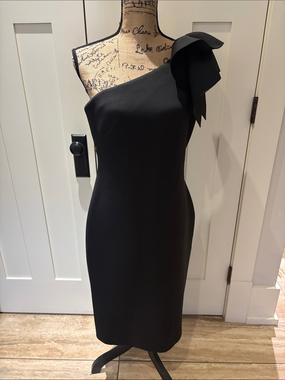 One-Shoulder Black Cocktail Dress with Bow Accent